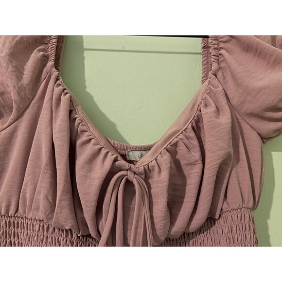 Love Tree Smocked Mini Dress Pink Puff Sleeve Ruffle Hem Square Neck Size M Cott - Picture 14 of 14